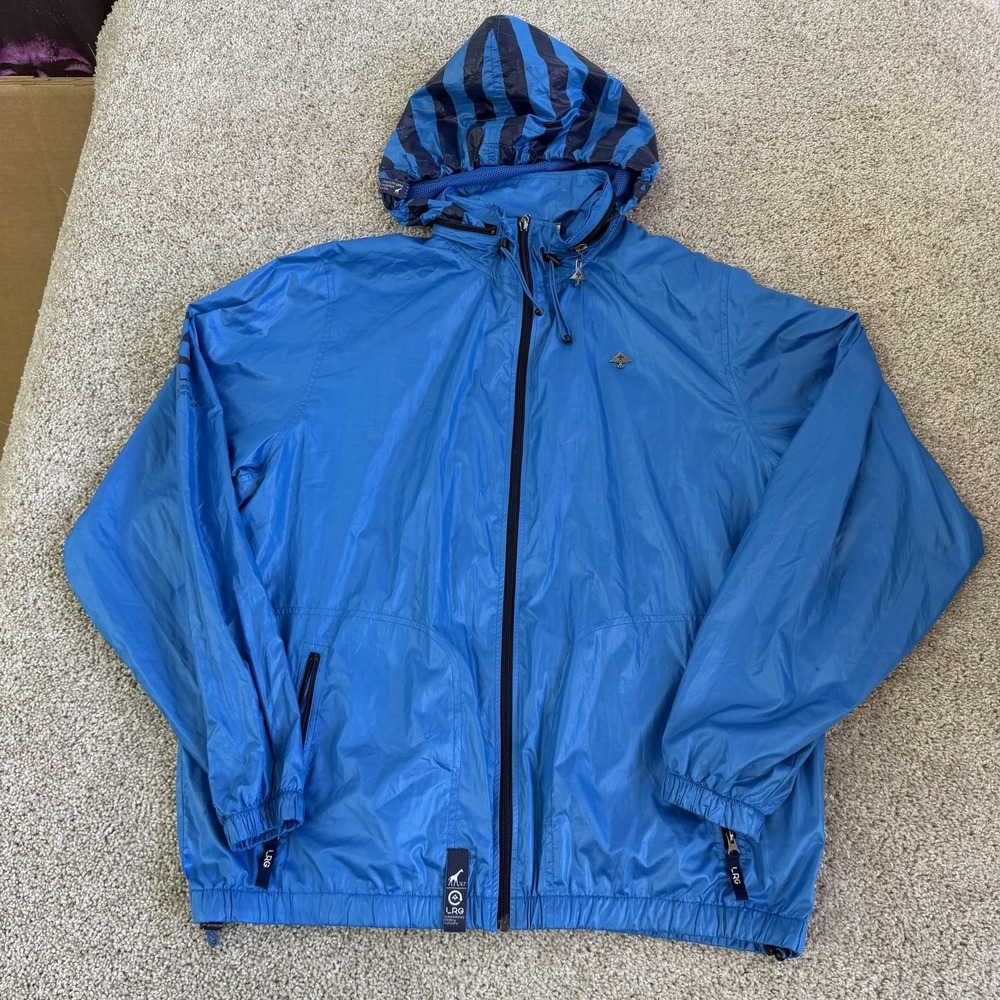 LRG Windbreaker Jacket Mens XL Blue Hooded Full Zip Mesh Lined Lightweight
